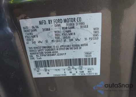 2006 Lincoln Mark Lt z USA, uszkodzony, nr VIN 5LTPW16546FJ23017